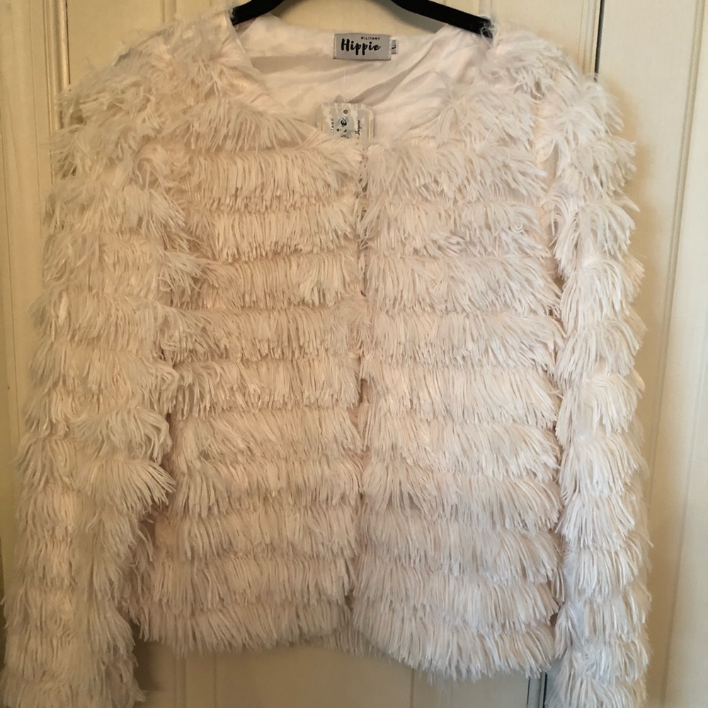 SOLD! NWT. Military Hippie. Cream fax fur jacket.